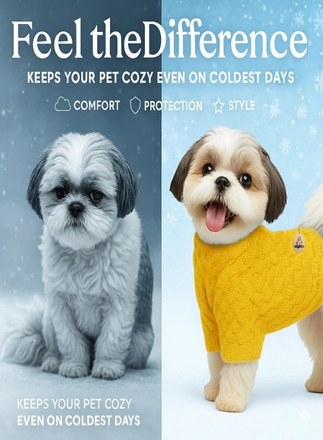WiggleBoo Shih Tzu Limited Edition Hand Knitted Woolen Dog Sweater | Cozy Winter Pullover | Stretchable Warm Wool Knit Outfit | Soft, Comfortable & Easy to Wear Cold Weather Dog Clothing (Yellow) - Image 5